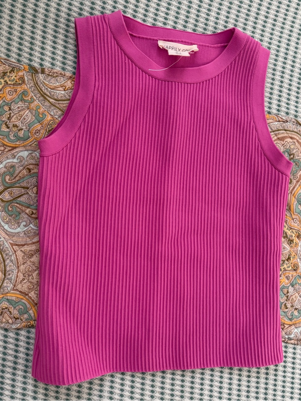 New Happily Grey Ribbed Cropped Tank Top Nylon Small Women’s Pink New